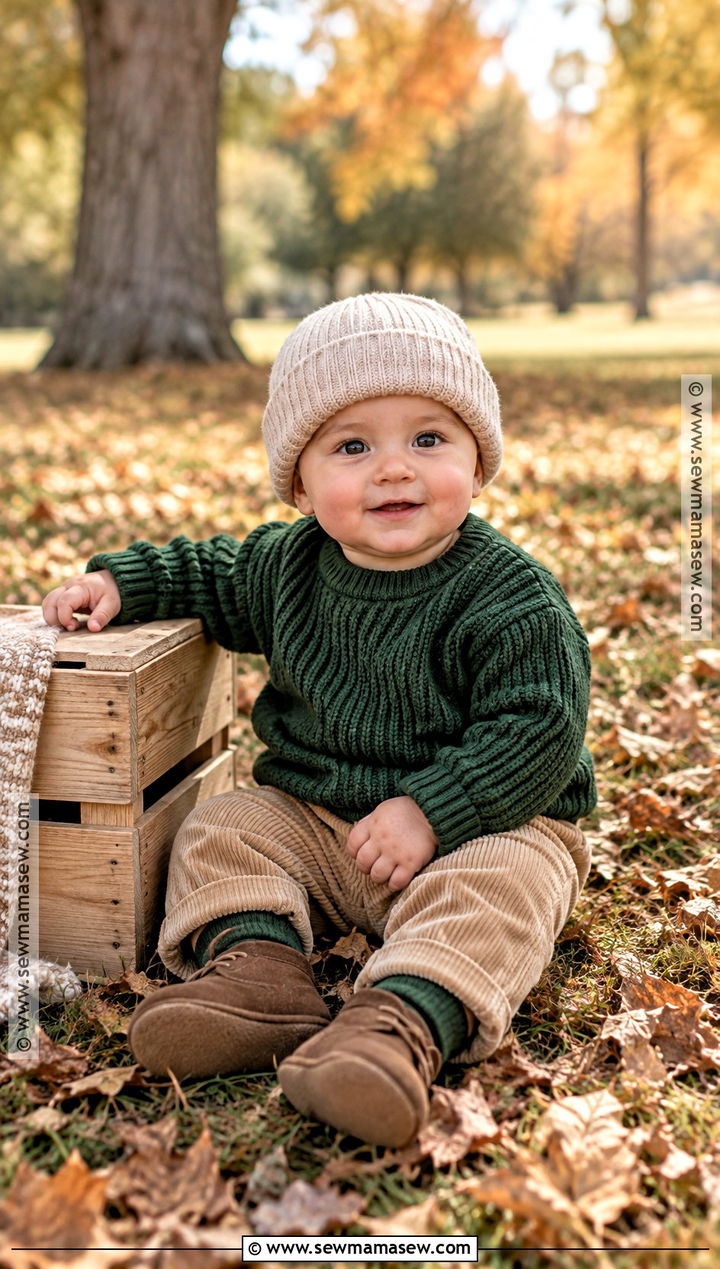 Forest Green Baby Sweater With Tan Pants - 15 Cute Baby Sweater Fall Ideas