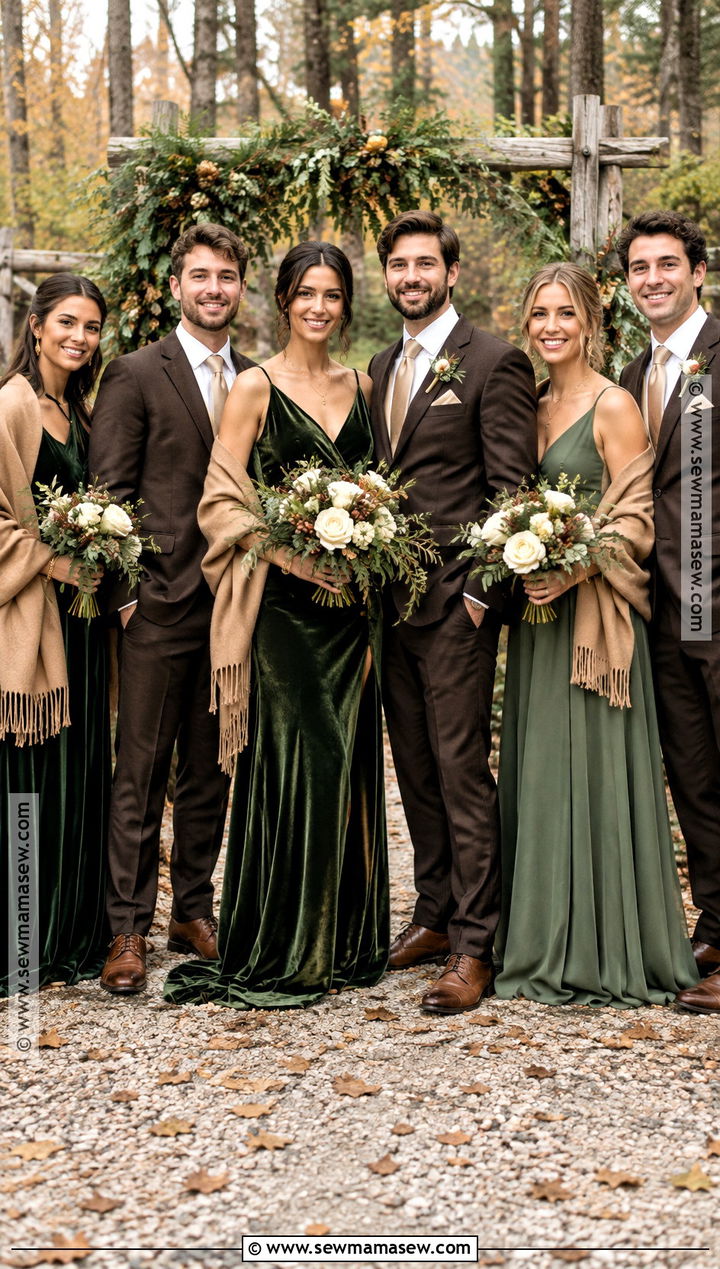 Forest Green Bridesmaid Dresses With Brown Groomsmen - 15 fall bridesmaid dresses mismatched with groomsmen