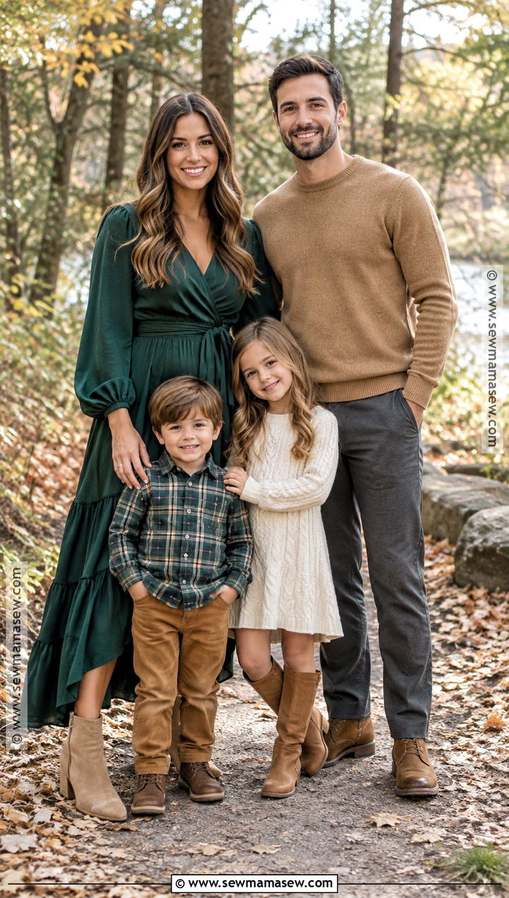 Forest Green Camel And Plaid Fall Family Photo Outfits - 25 fall family photo outfits