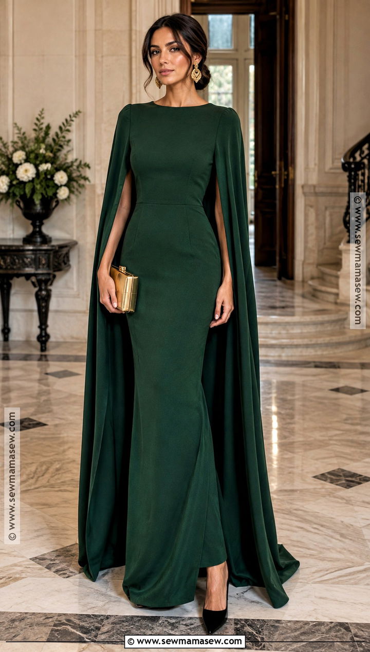 Forest Green Cape Sleeve Fall Ball Dress - 20 Fall Ball Dresses