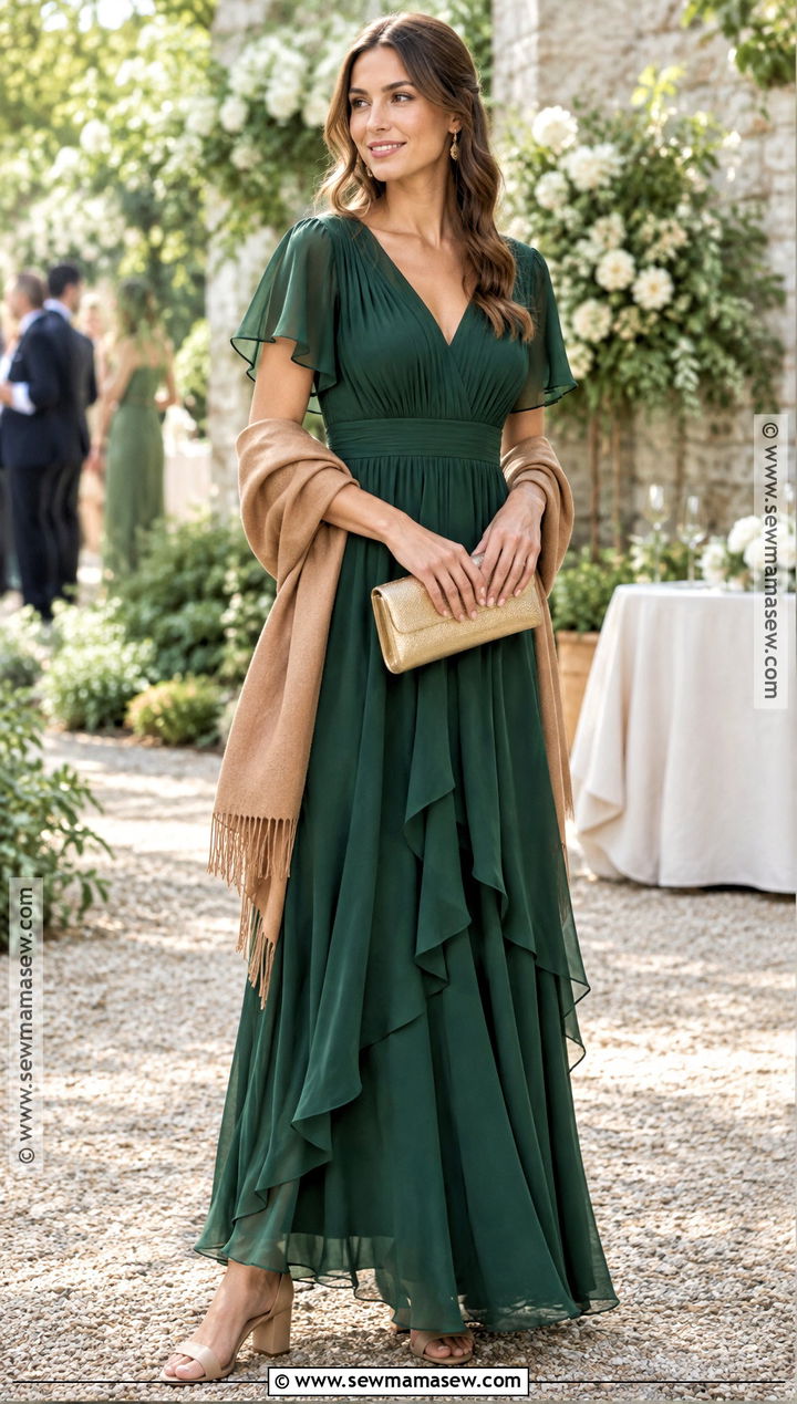 Forest Green Chiffon Autumn Wedding Guest Dress - 15 Autumn Guest Wedding Dress Ideas