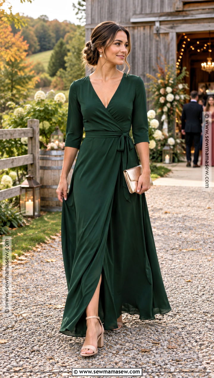 Forest Green Crepe Wrap Bridesmaid Dress - 15 Fall Outdoor Wedding Bridesmaid Dresses