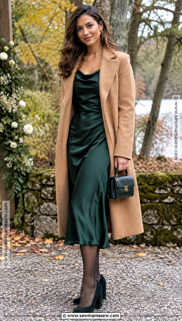 Forest Green Dress And Dress Coat October Wedding Outfit - 15 october wedding attire ideas