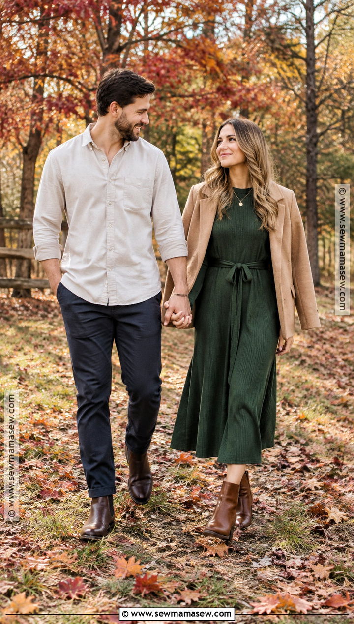 Forest Green Dress And Leather Boots Engagement Outfit - 15 engagement photos outfits fall country