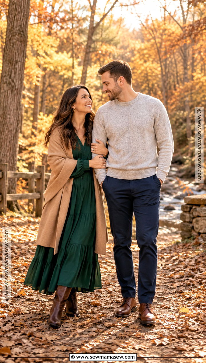Forest Green Dress Fall Engagement Photo Outfit - 15 fall outfits engagement photos