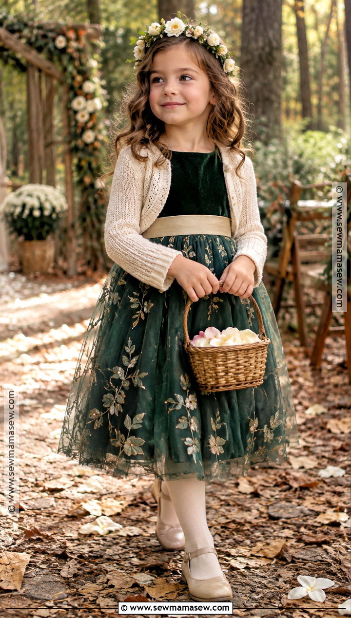 Forest Green Embroidered Flower Girl Dress - 15 Fall Color Flower Girl Dresses