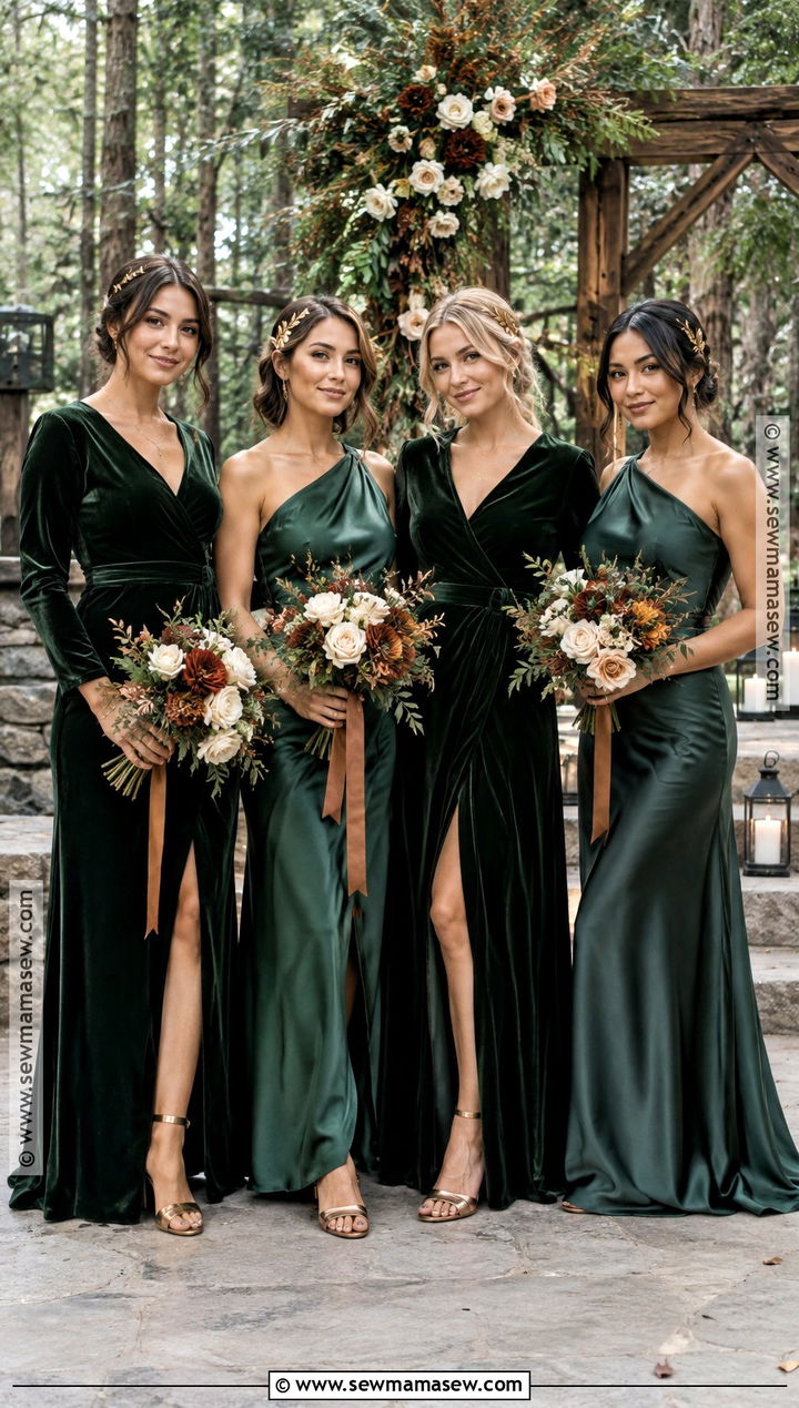 Forest Green Emerald And Bronze Bridesmaid Dresses - 15 fall boho wedding color palettes bridesmaid dresses