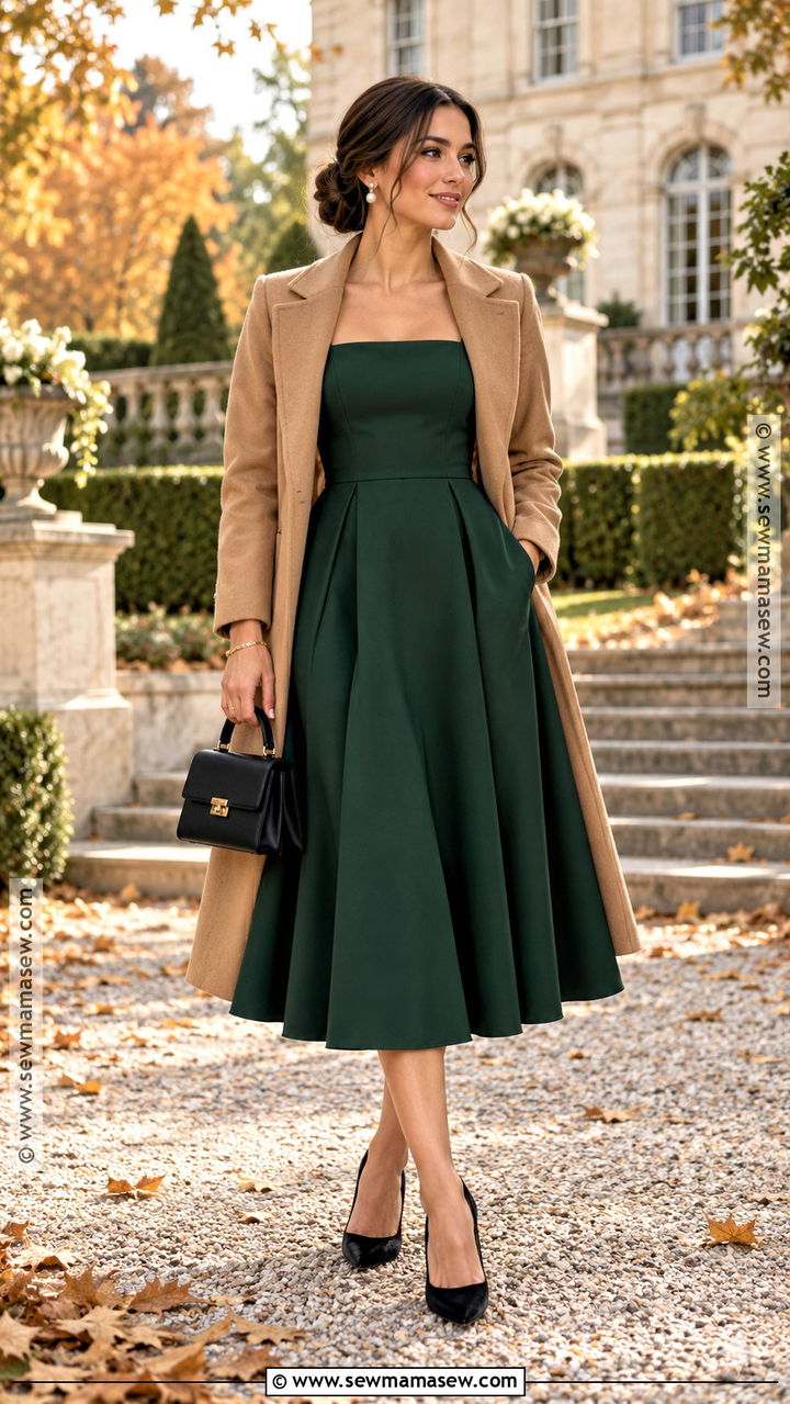 Forest Green Fit And Flare Fall Wedding Guest Dress - 20 fall dress wedding guest ideas