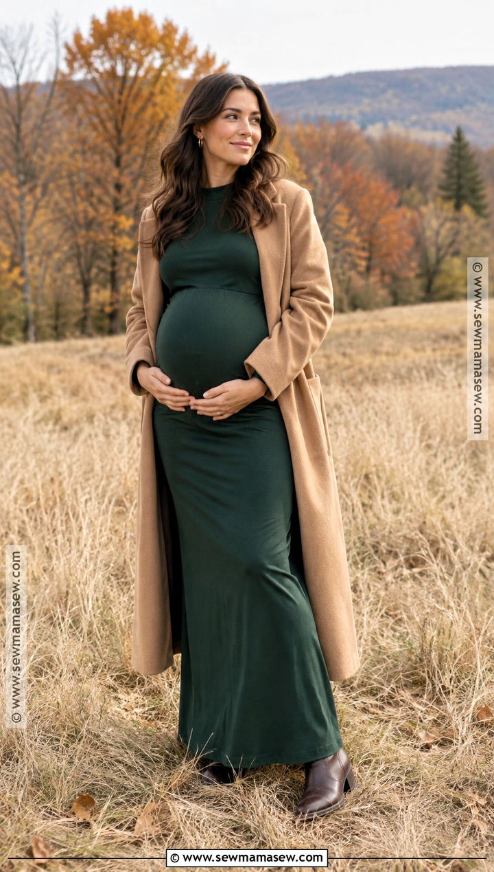Forest Green Fitted Gown Maternity Photoshoot Outfit - 20 November Maternity Photoshoot Outfits
