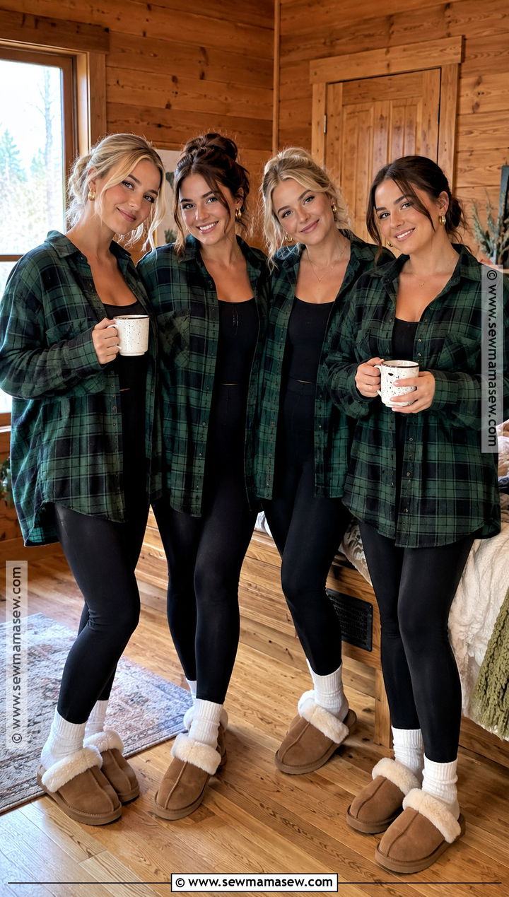 Forest Green Flannel Bridesmaid Getting Ready Outfit - 20 Bridesmaid Getting Ready Outfit Fall Ideas
