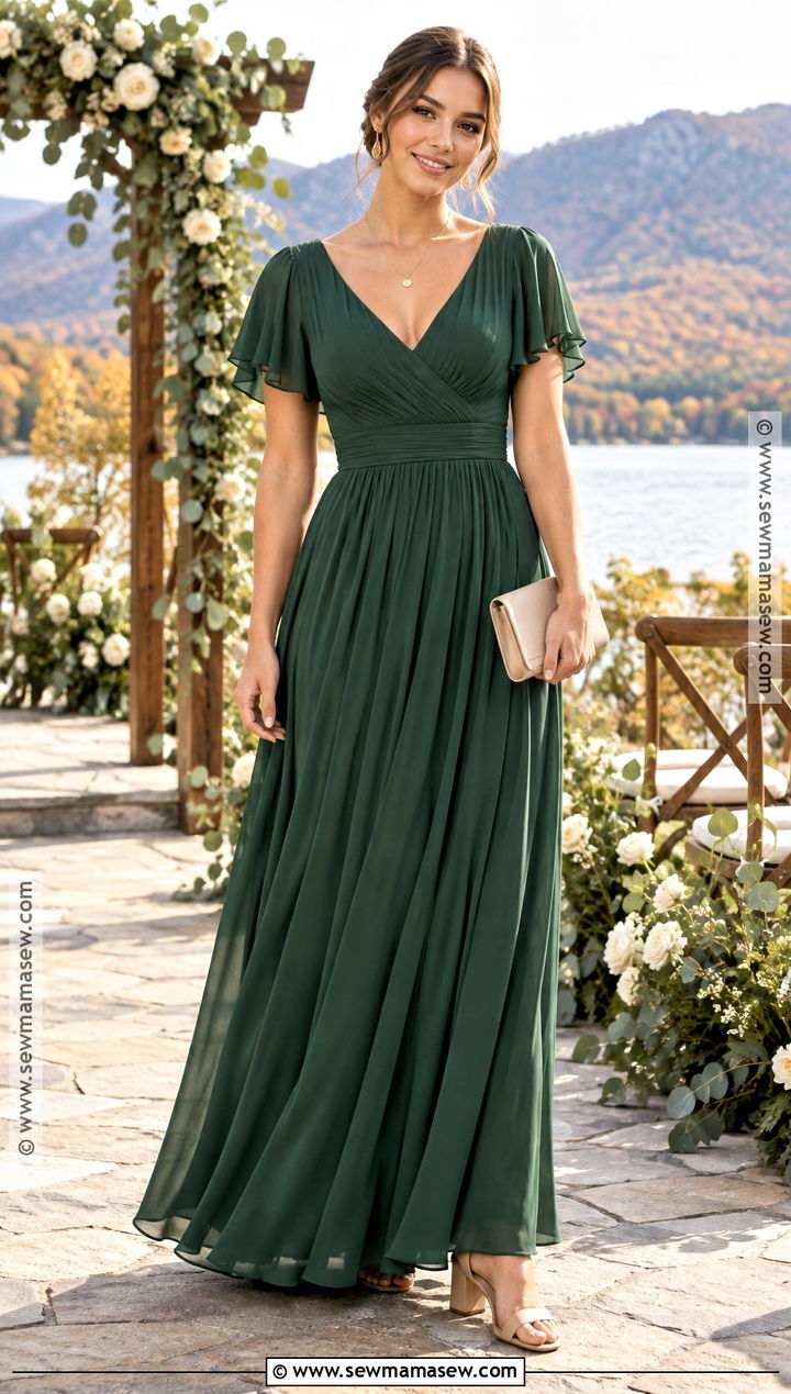 Forest Green Flutter Sleeve Bridesmaid Dress - 15 Green Bridesmaid Dresses Fall Wedding