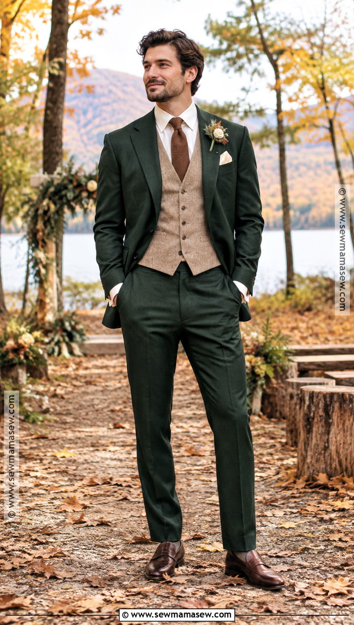 Forest Green Groom Suit - 20 groom fall wedding attire ideas