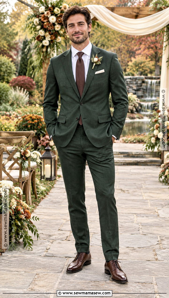 Forest Green Groom Suit For A Fall Wedding - 15 groom attire for fall wedding ideas