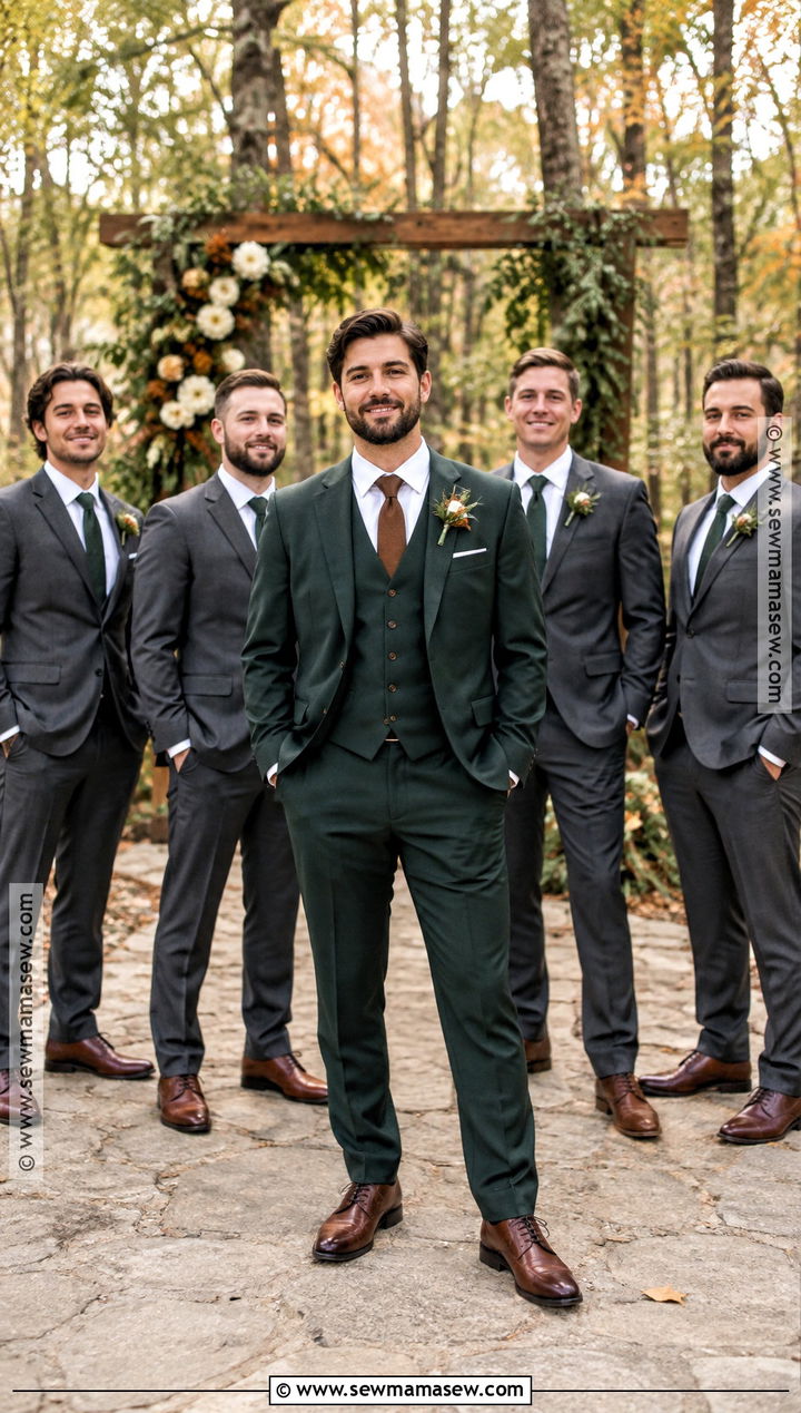 Forest Green Groom Suit With Charcoal Groomsmen Suits - 15 fall groom and groomsmen attire ideas