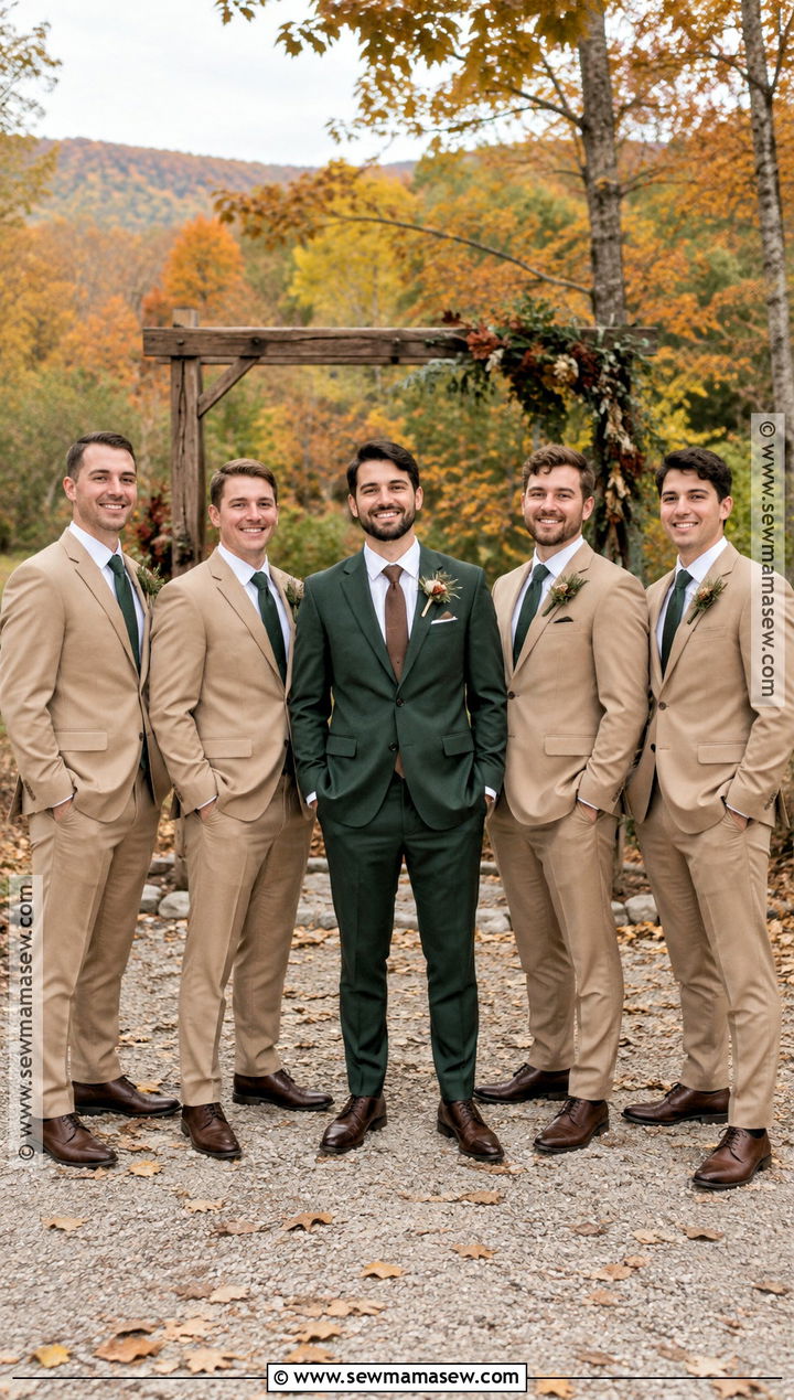 Forest Green Groom Suit With Tan Groomsmen Suits - 15 groom and groomsmen attire fall wedding ideas
