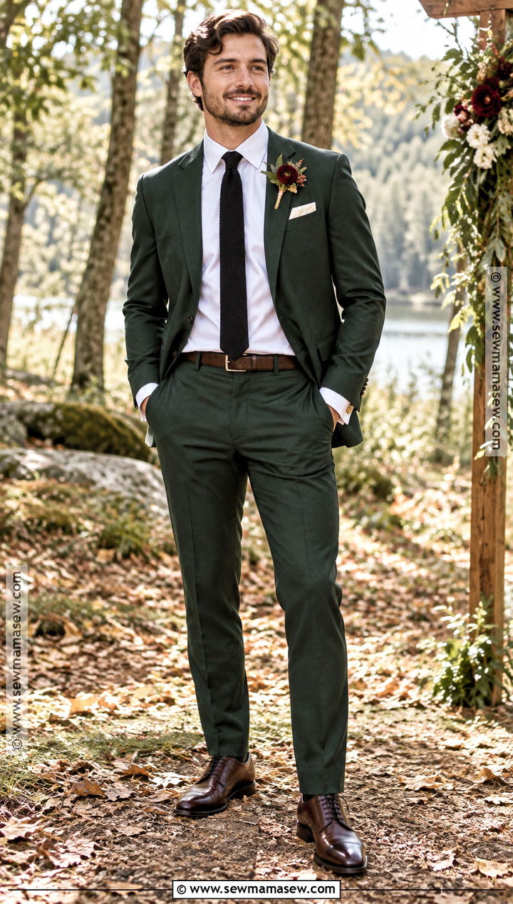 Forest Green Groom Suit for a Fall Wedding - 15 fall mens wedding attire groom style ideas