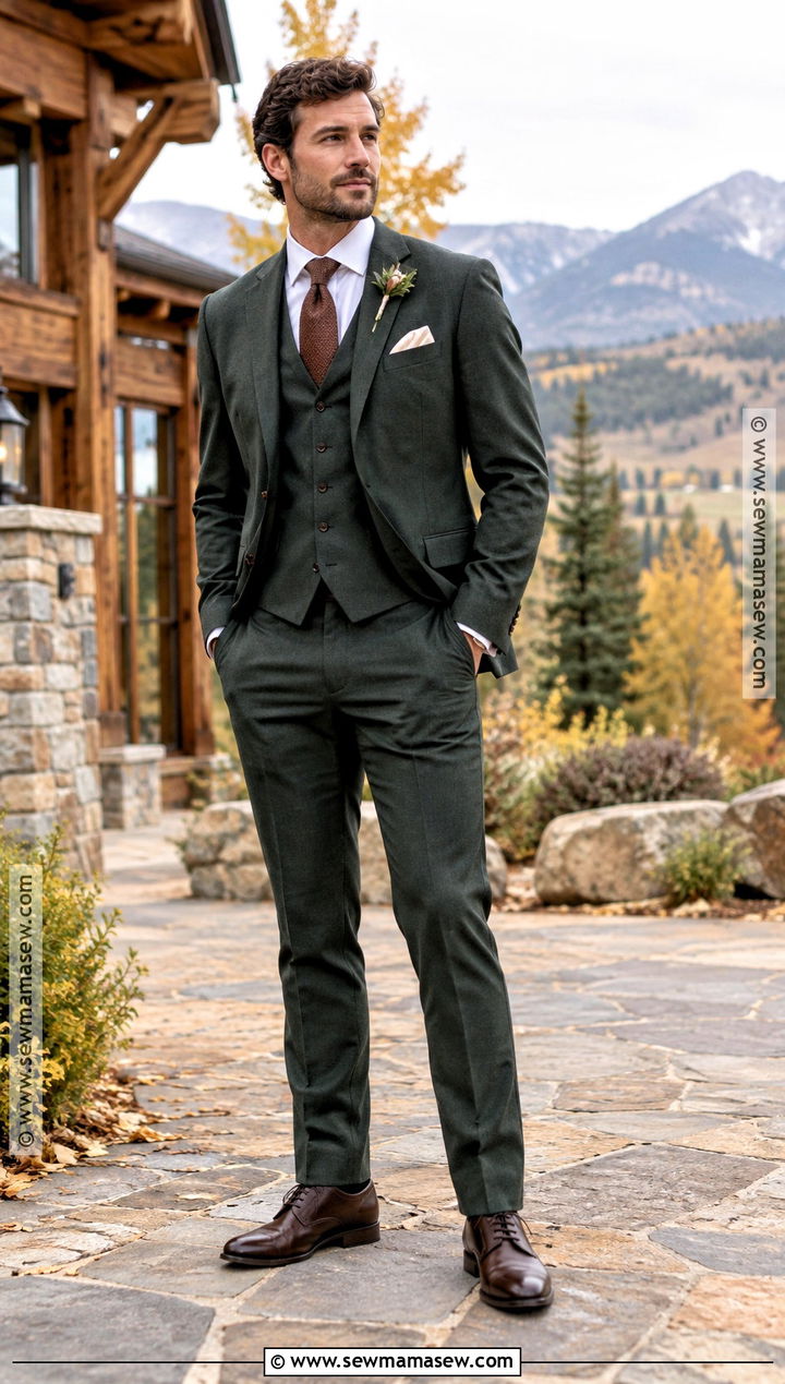 Forest Green Groom Suit - 15 groom attire fall wedding ideas