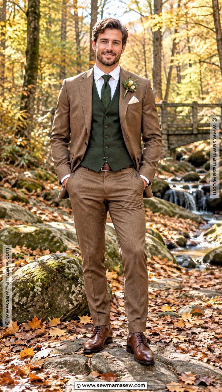 Forest Green Groom Vest With Brown Suit - 15 fall groom attire vest ideas
