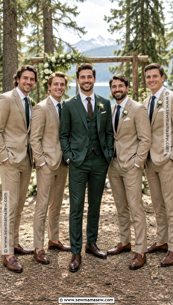 Forest Green Groom With Tan Groomsmen - 15 september wedding groomsmen groom attire ideas