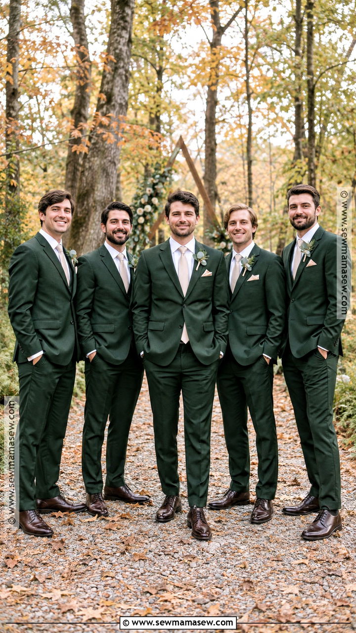 Forest Green Groomsmen Suits With Brown Shoes - 20 groomsmen attire fall ideas