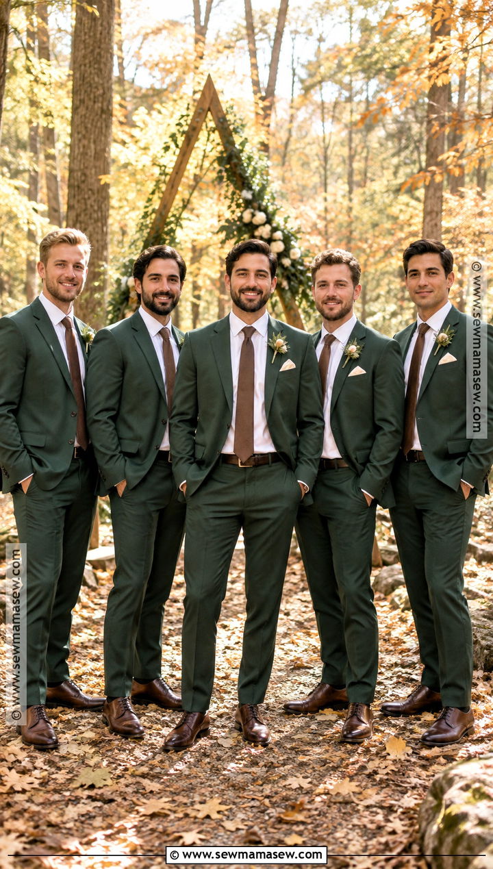 Forest Green Groomsmen Suits With Brown Shoes - 15 groomsmen attire autumn ideas