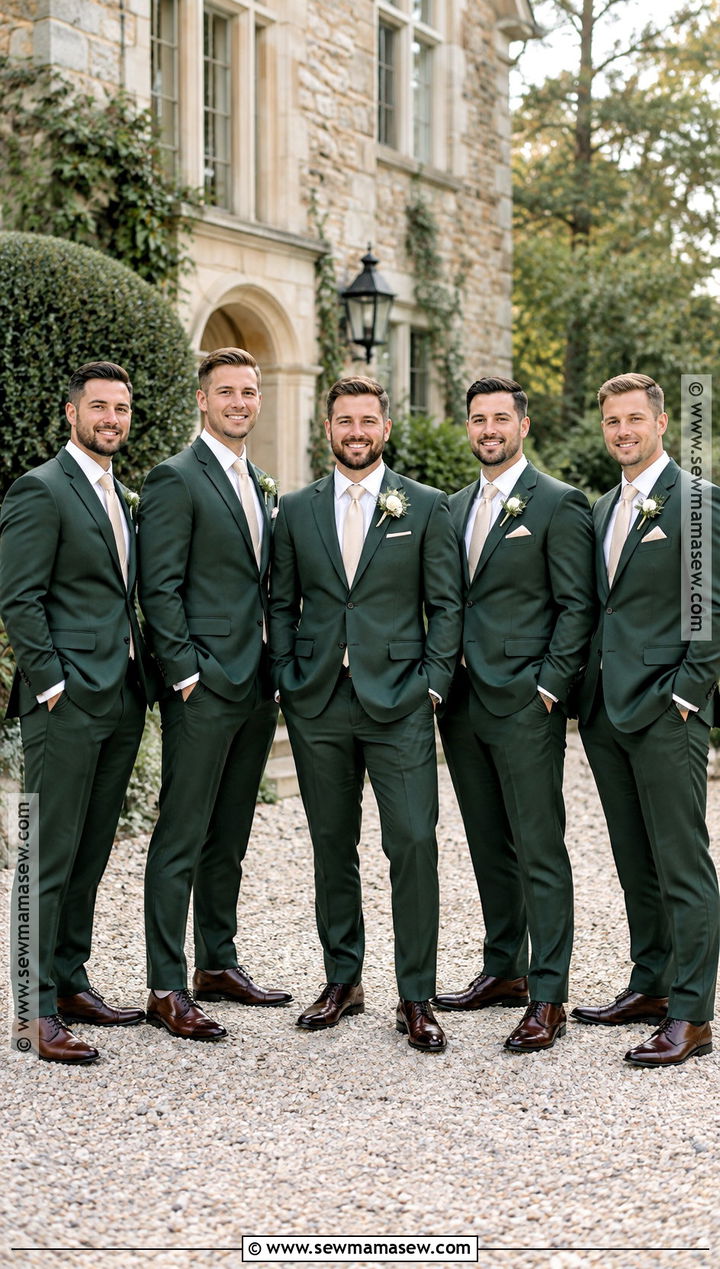 Forest Green Groomsmen Suits With Champagne Ties - 15 september groomsmen attire ideas