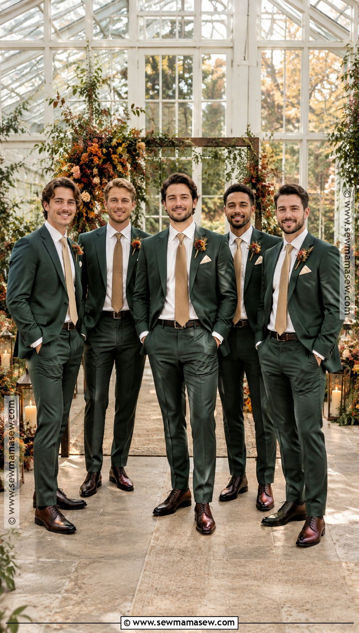 Forest Green Groomsmen Suits With Gold Ties - 15 groomsmen attire autumn wedding ideas