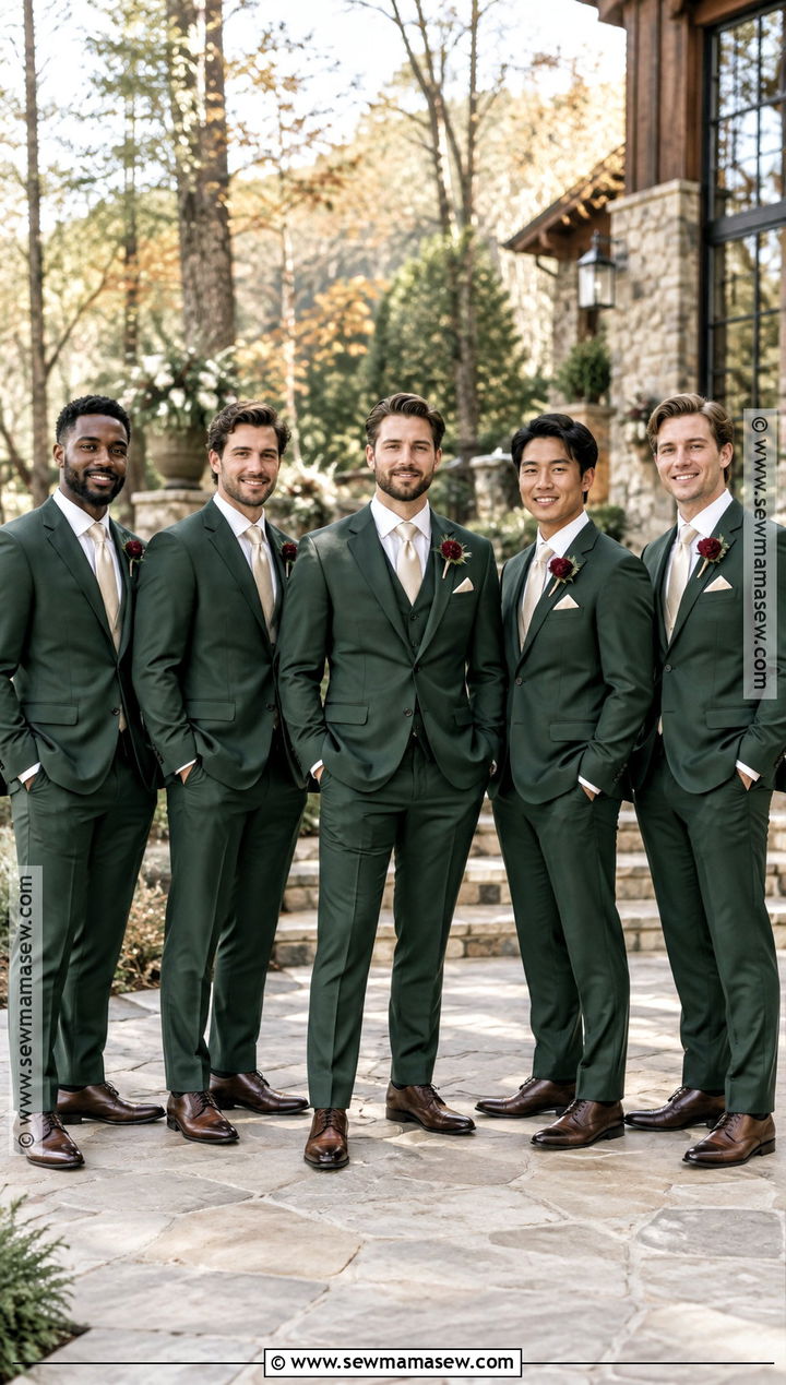 Forest Green Groomsmen Suits for a Fall Wedding - 20 groomsmen attire fall wedding ideas