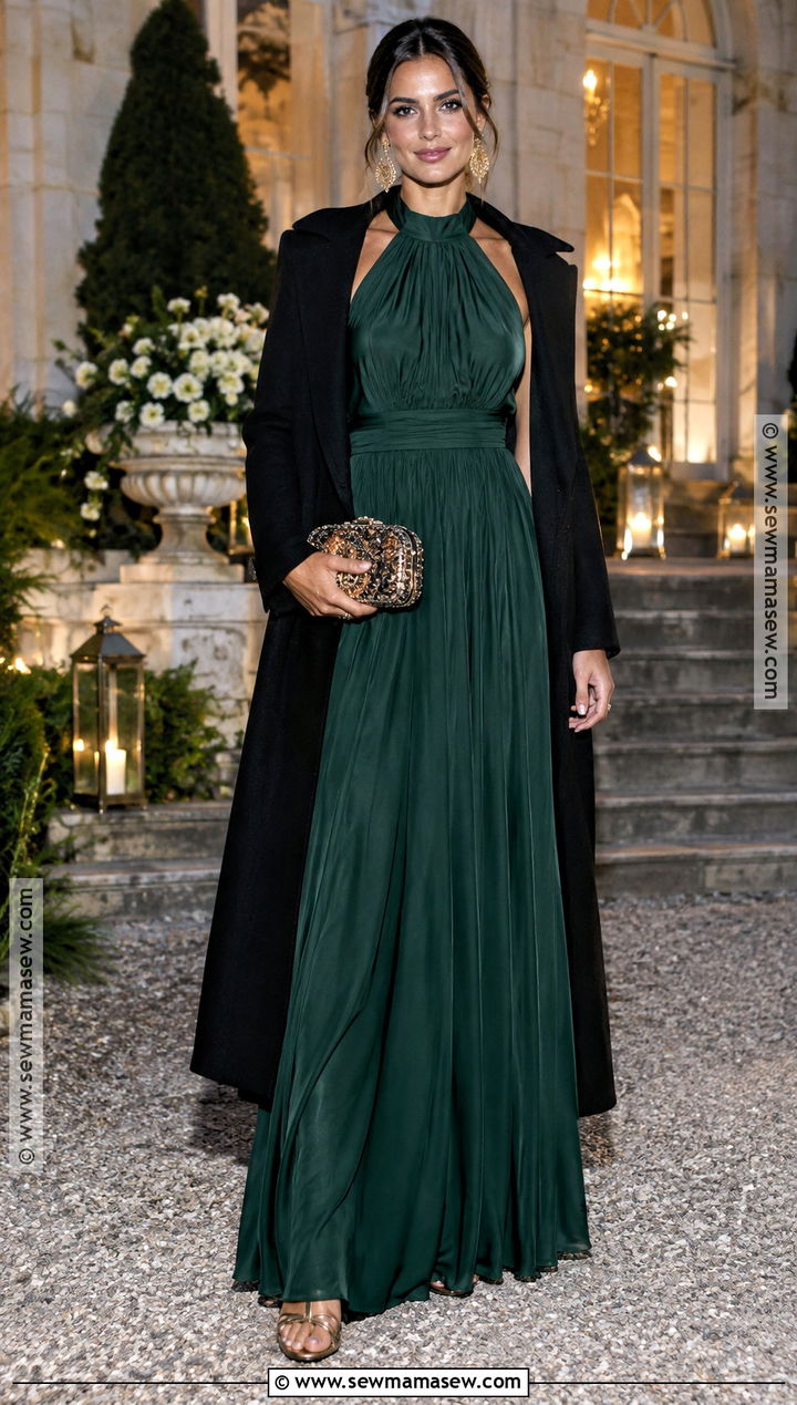 Forest Green Halter Gown Fall Wedding Guest Outfit - 20 fall formal wedding guest attire ideas