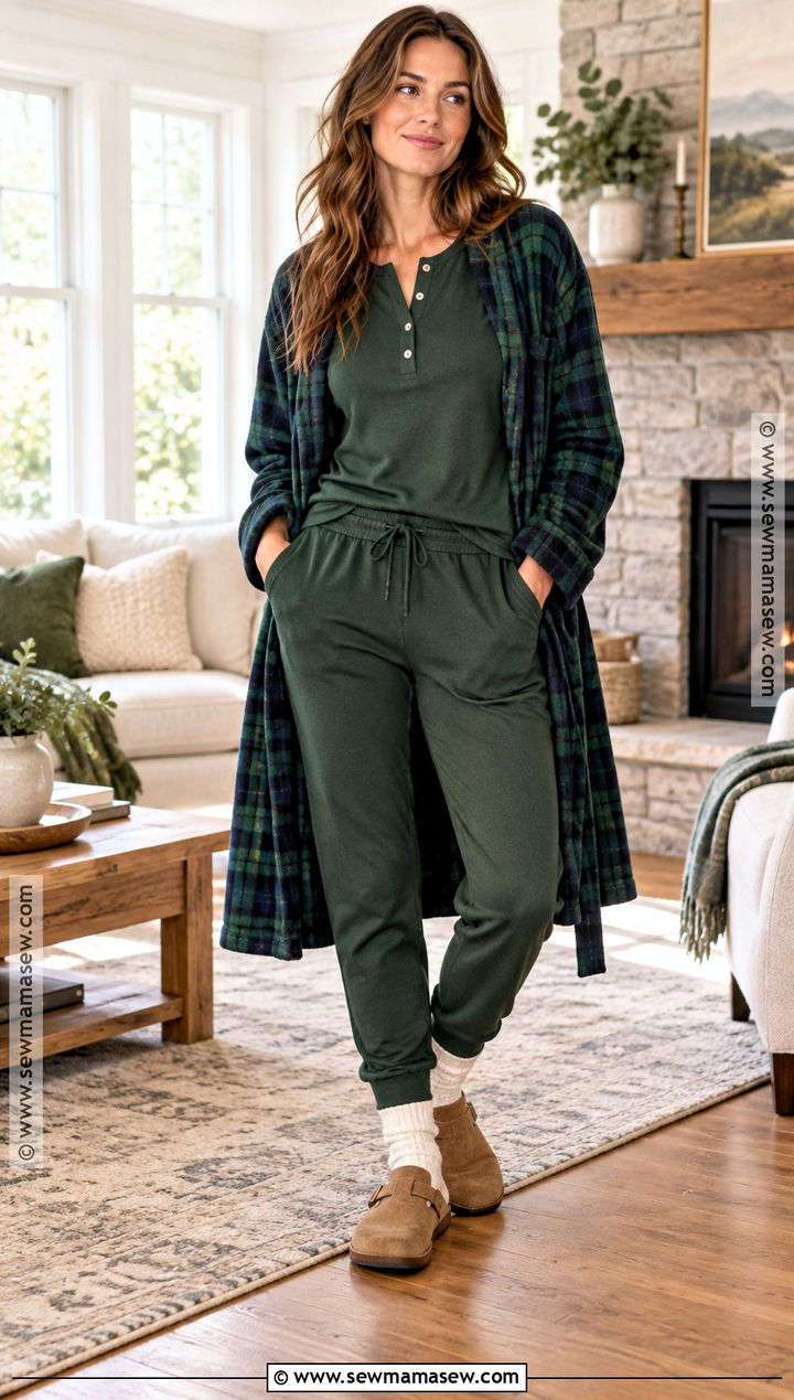 Forest Green Henley Autumn Pyjamas - 20 Autumn Pyjamas Ideas