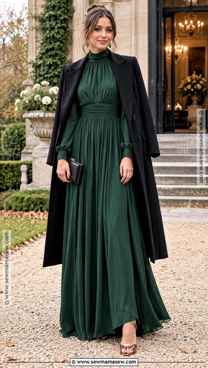 Forest Green High Neck Maxi Wedding Outfit - 15 fall wedding guests outfits
