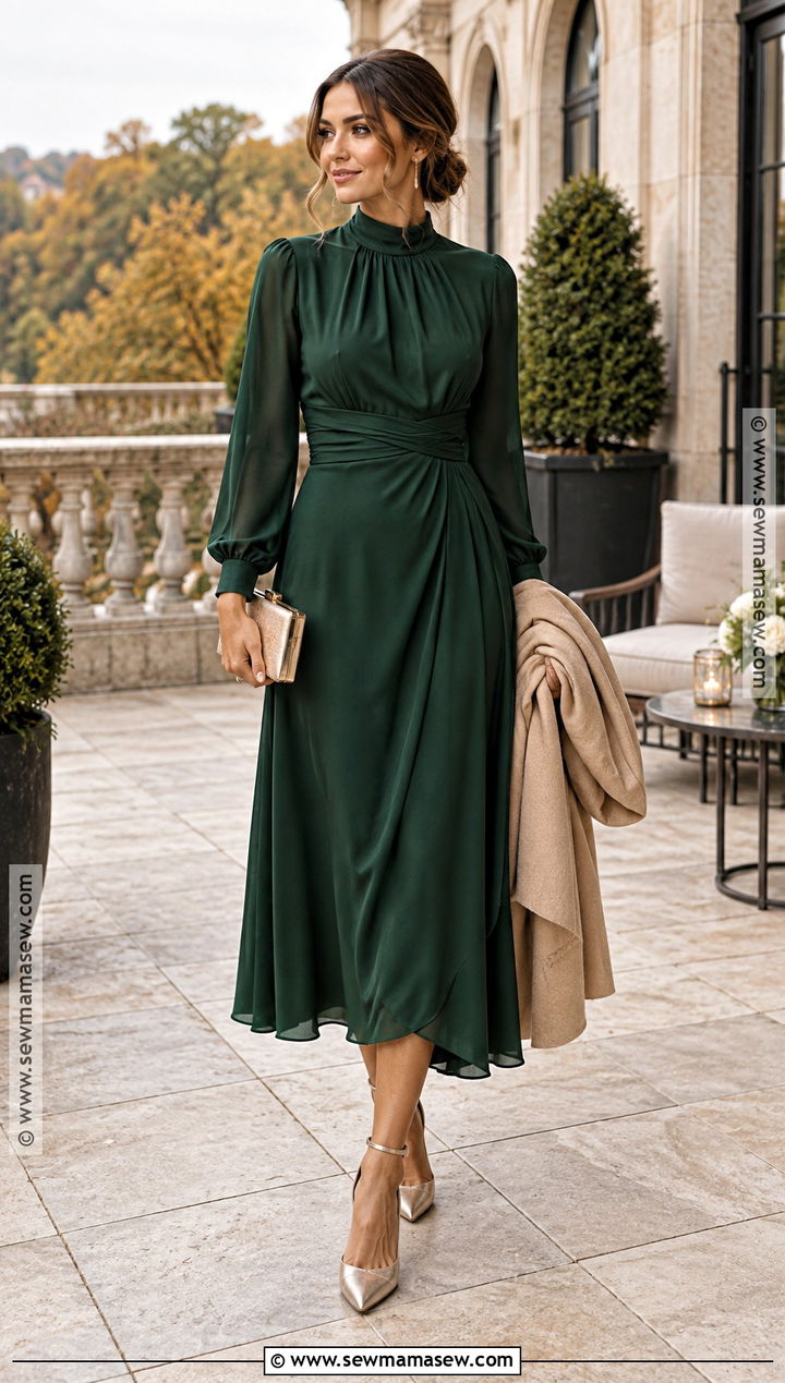 Forest Green High Neck Wedding Guest Dress - 15 fall semi formal dresses wedding guest