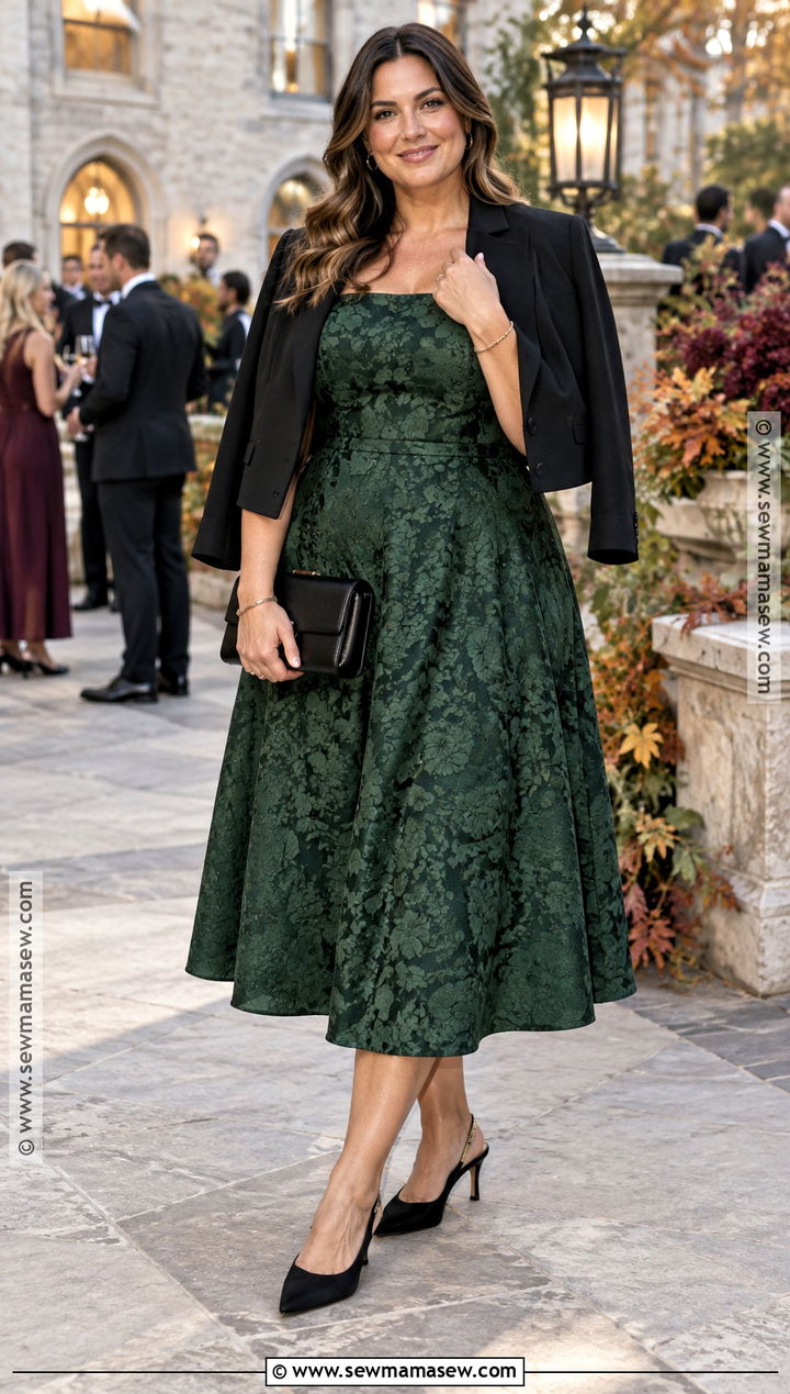 Forest Green Jacquard A Line Cocktail Dress - 20 fall cocktail dresses