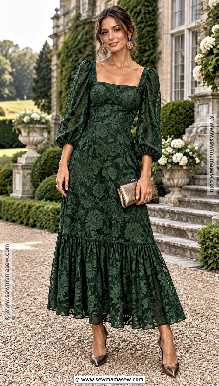 Forest Green Jacquard Bohemian Wedding Guest Dress - 15 bohemian wedding guest dress fall ideas