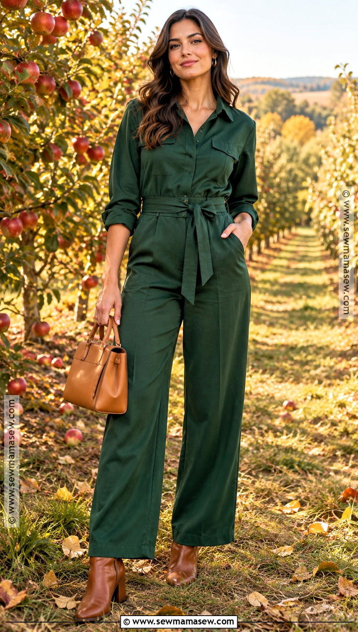 Forest Green Jumpsuit Fall Photoshoot Outfit - 20 fall photoshoot outfits for women