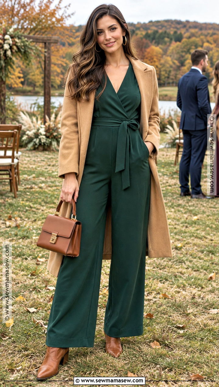Forest Green Jumpsuit With Cognac Fall Wedding Cowboy Boots - 15 Fall Wedding Cowboy Boots