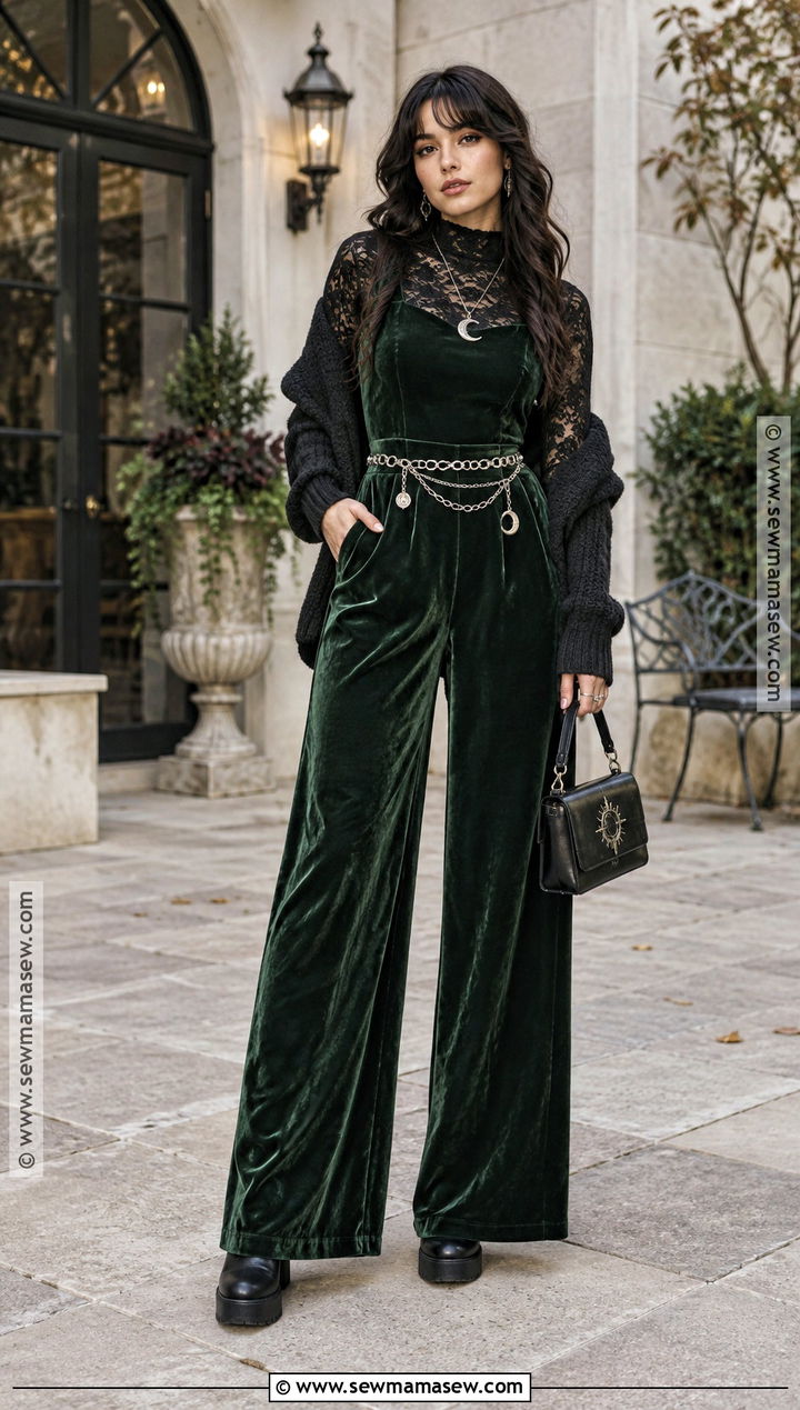 Forest Green Jumpsuit and Platform Boots Whimsigoth Fall Outfit - 25 whimsigoth fall outfits