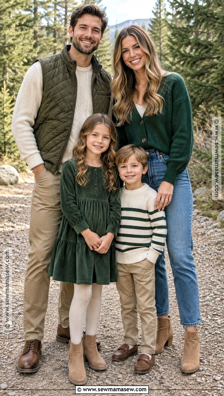 Forest Green Khaki And Cream Family Outfit - 15 casual fall picture outfits for family