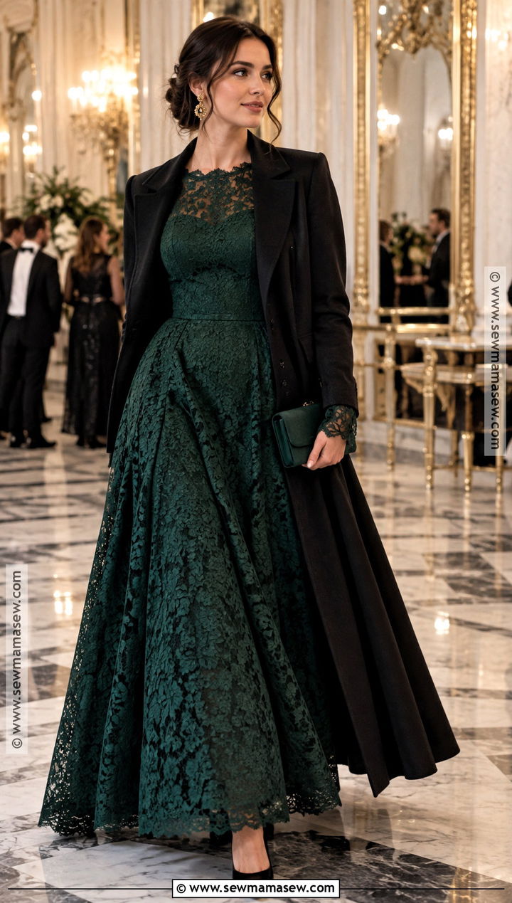 Forest Green Lace Autumn Ball Gown - 20 autumn ball dress ideas