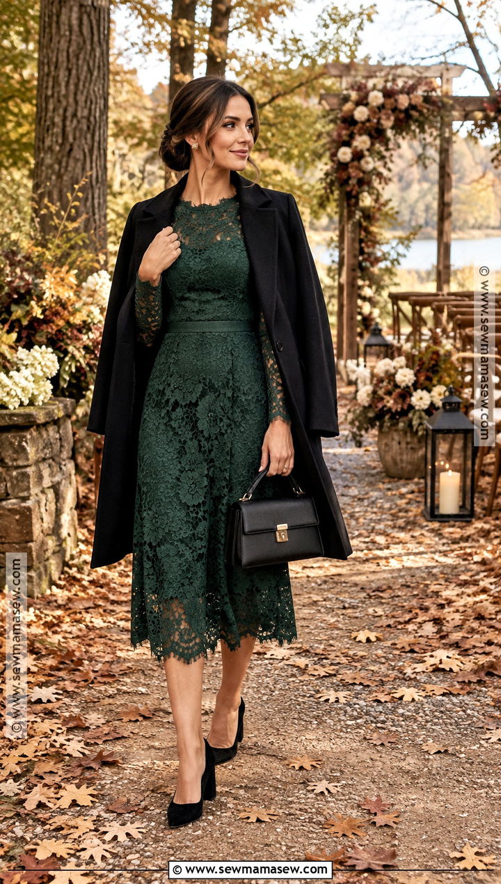 Forest Green Lace Fall Outdoor Wedding Guest Dress - 20 fall outdoor wedding guest dress ideas