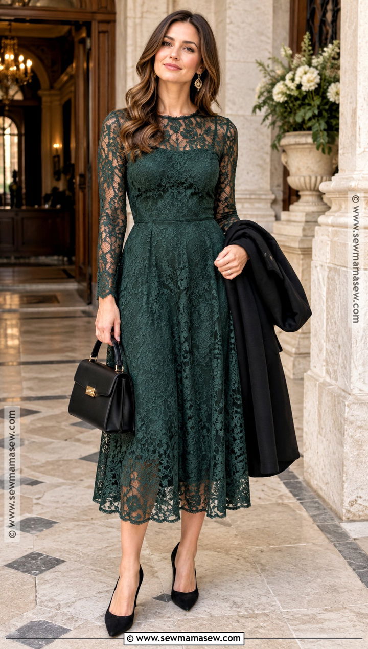 Forest Green Lace October Wedding Guest Dress - 25 october wedding guest dress ideas