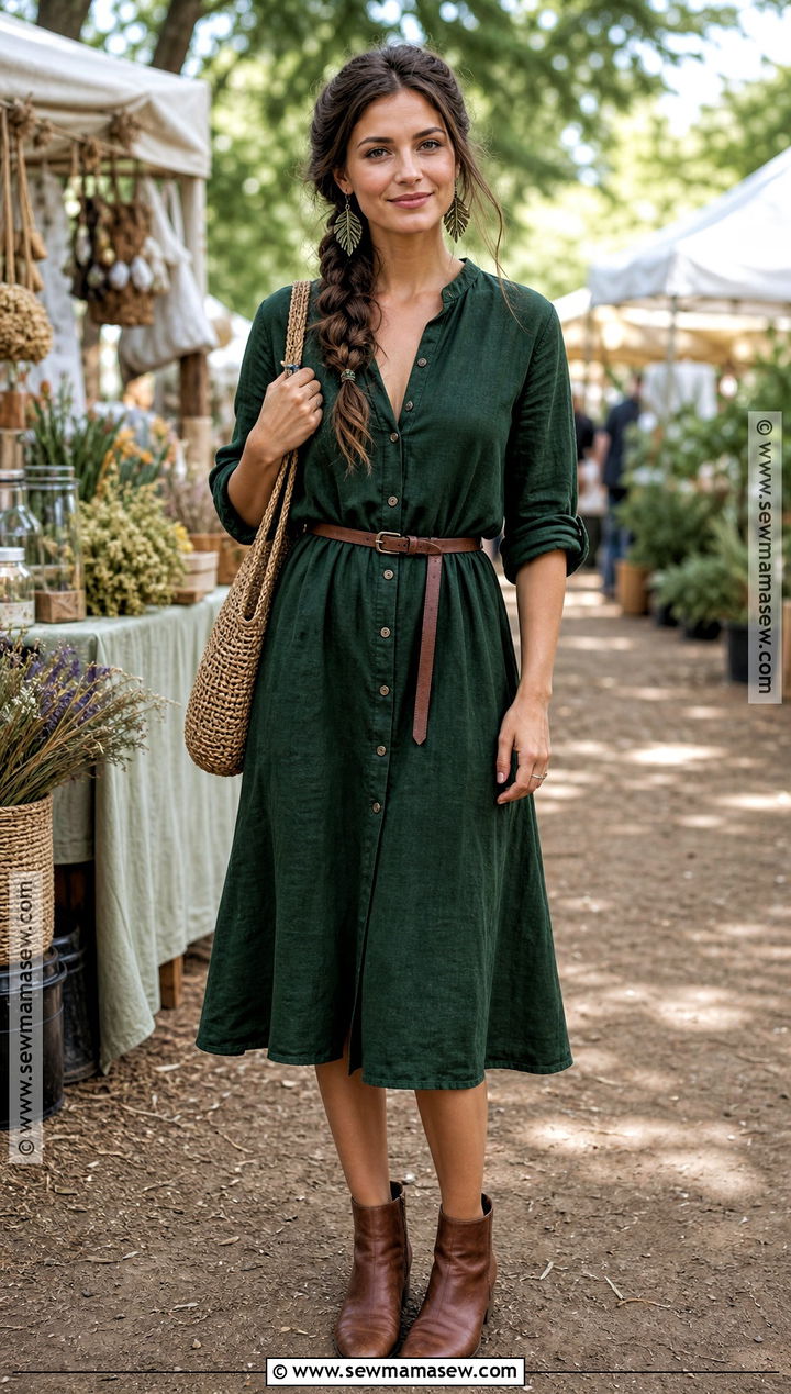 Forest Green Linen Witch Outfit - 50 witch outfit ideas