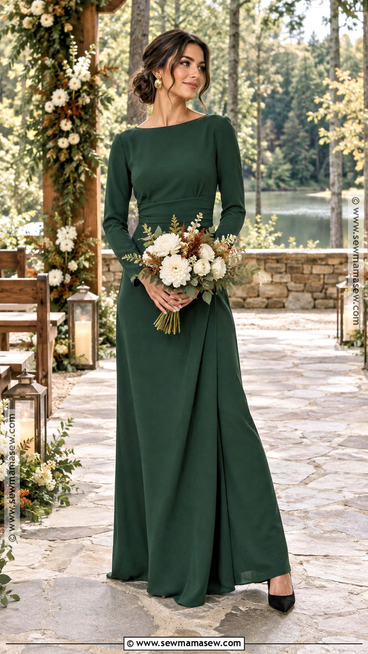Forest Green Long Sleeve Bridesmaid Dress - 20 fall colored bridesmaid dresses