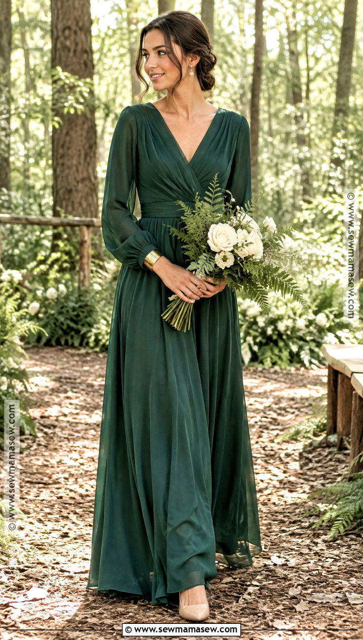 Forest Green Long Sleeve Fall Bridesmaid Dress - 25 fall wedding bridesmaid dresses