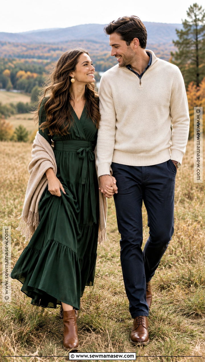 Forest Green Maxi Dress Engagement Outfit - 15 engagement fall outfits