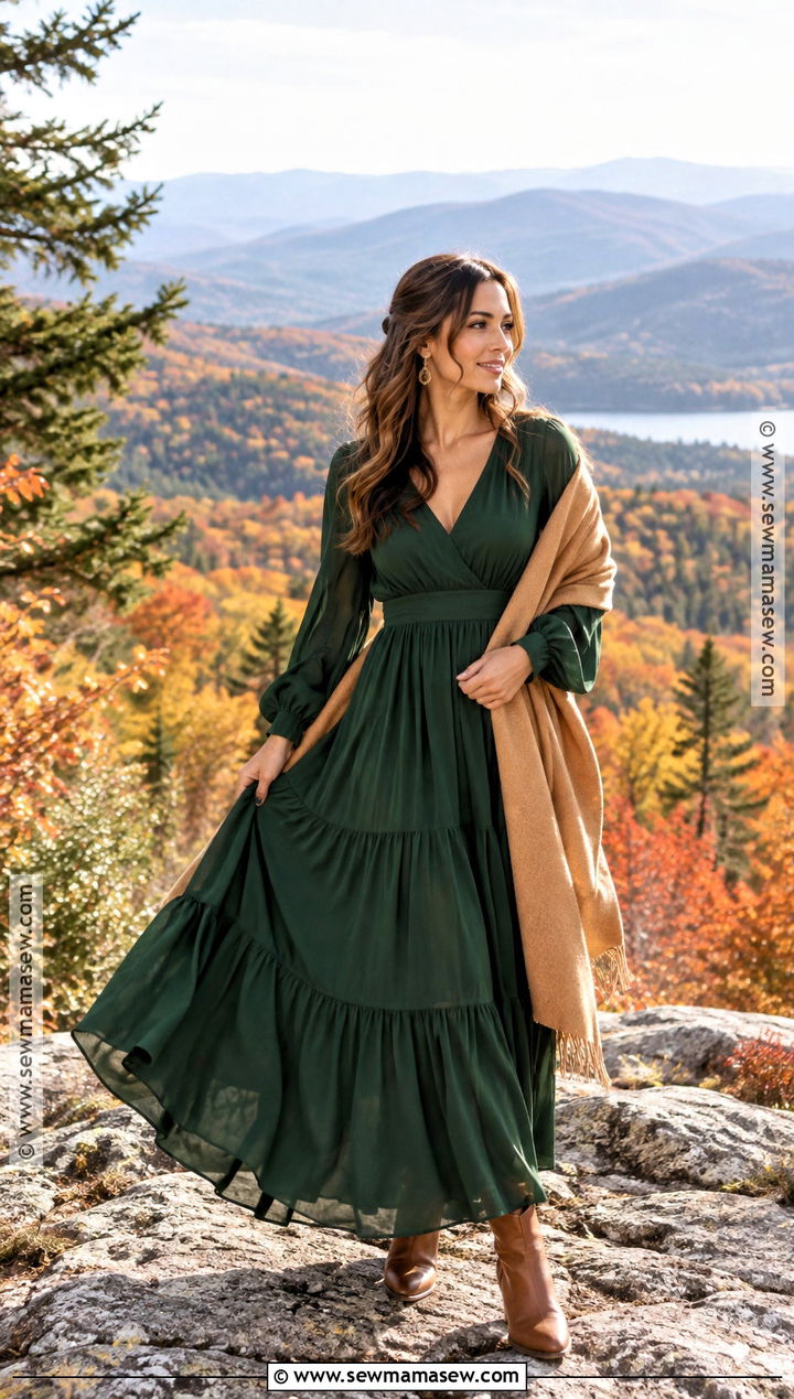 Forest Green Maxi Dress Engagement Photo Outfit - 15 fall outfits women engagement photos