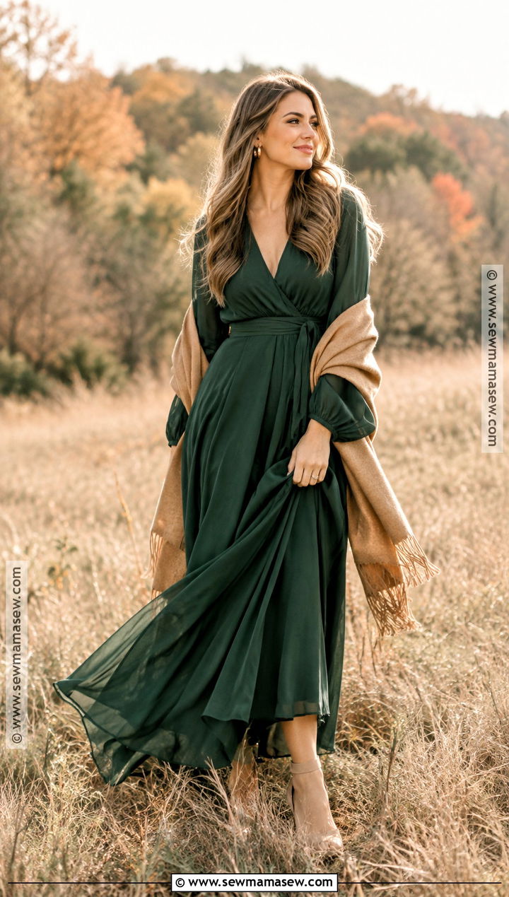 Forest Green Maxi Dress Fall Engagement Outfit - 20 fall engagement outfit ideas