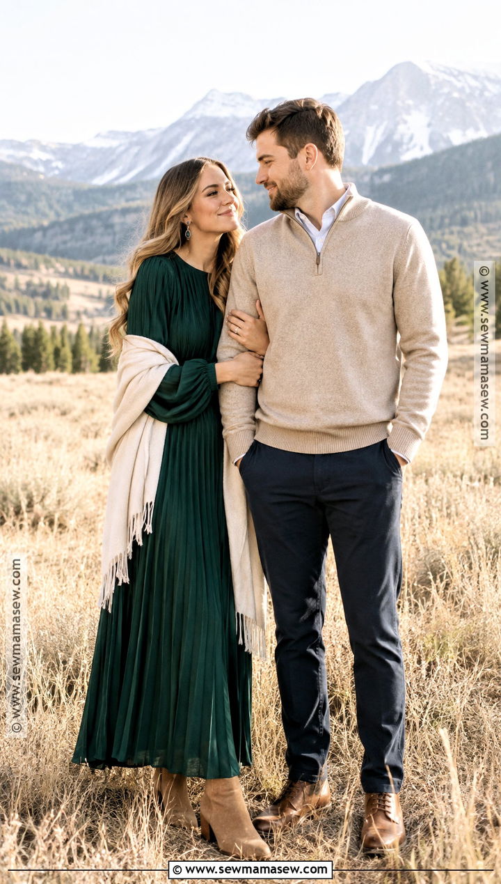 Forest Green Maxi Dress Fall Engagement Outfit - 20 fall engagement pictures outfit outdoor ideas