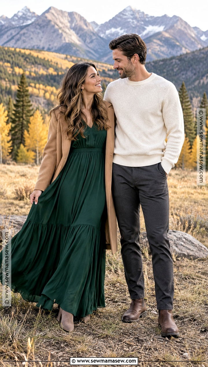 Forest Green Maxi Dress Fall Engagement Outfit - 15 Outfits For Fall Engagement Pictures