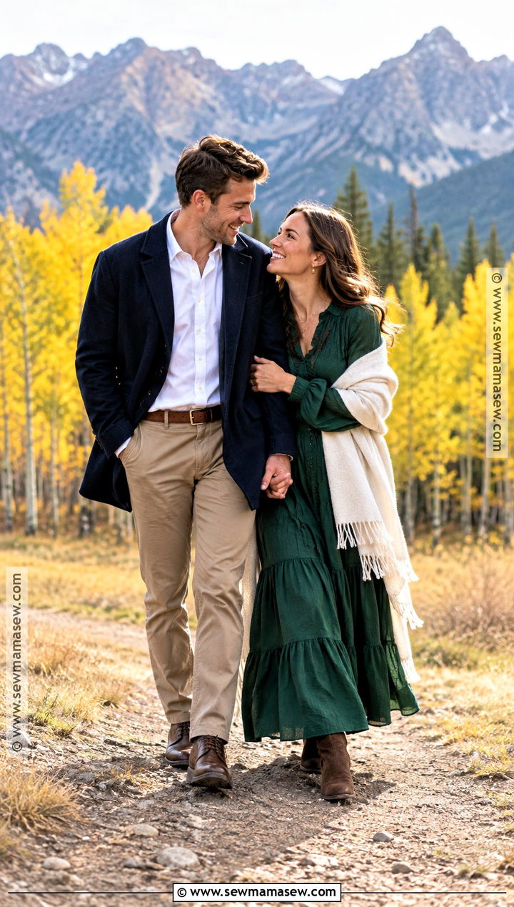 Forest Green Maxi Dress Fall Mountain Engagement Outfit - 15 engagement photos outfits fall mountains